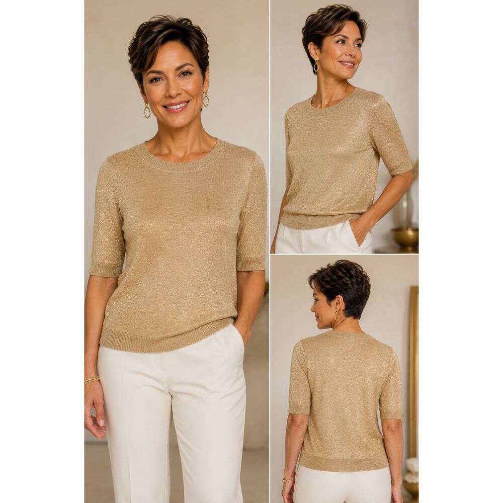 Anna Gray Vintage Gold Metallic Crew Sweater Size Medium